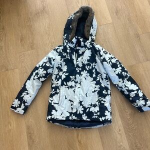 Burton Kids Floral Hooded Puffer Jacket - Navy & White